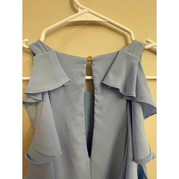 Everly Light Blue Ruffle A Line Dress Soft Back Keyhole Sleeveless Short Medium - Picture 6 of 7